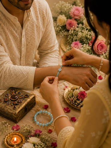 Rakhi & Bracelet Gift Set for Brother | Premium Crystal Designer Rakhi with Matching Beaded Bracelet