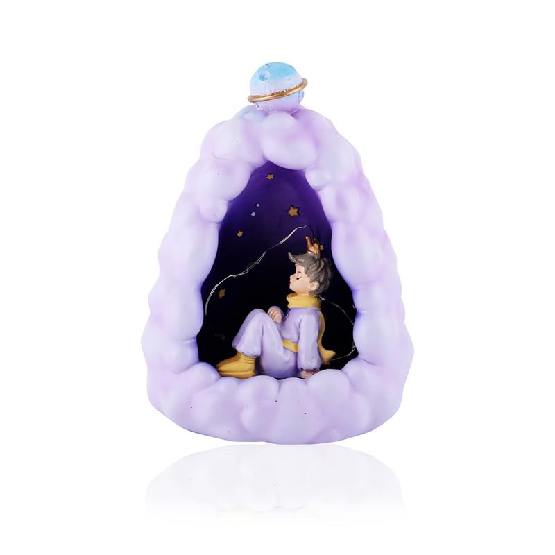 Stellar LED Night Lamp Resin Night Light Boy Statue for Kids Battery Powered Night Light Cute Bedside Lamp Resin Night Light Rechargeable Table Lamp for Kids Bedroom, Home decor, Office, Showcase (Purple)