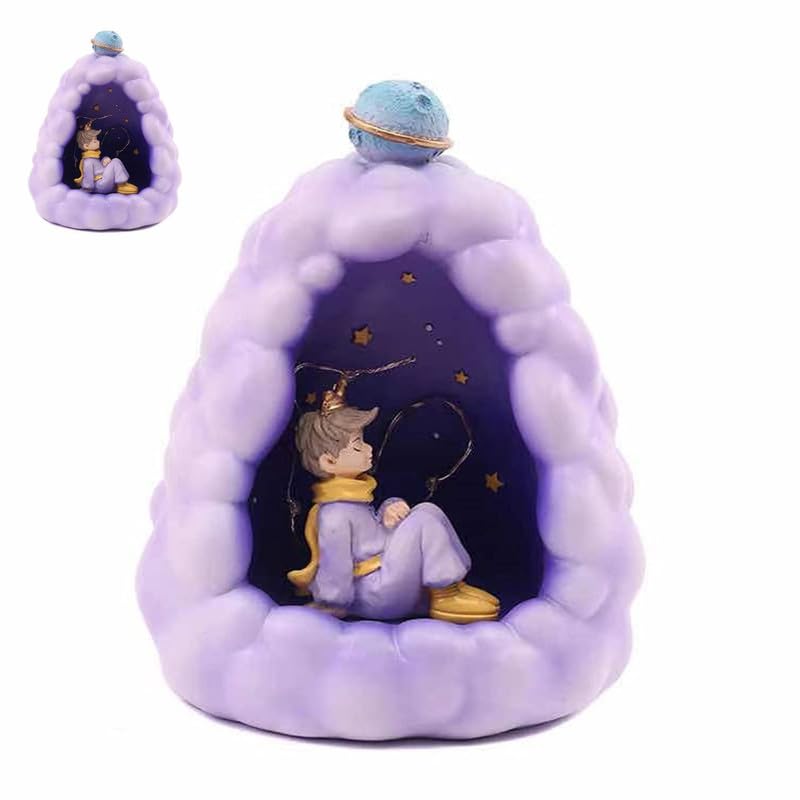 Stellar LED Night Lamp Resin Night Light Boy Statue for Kids Battery Powered Night Light Cute Bedside Lamp Resin Night Light Rechargeable Table Lamp for Kids Bedroom, Home decor, Office, Showcase (Purple)