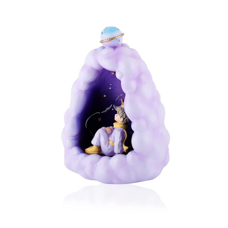 Stellar LED Night Lamp Resin Night Light Boy Statue for Kids Battery Powered Night Light Cute Bedside Lamp Resin Night Light Rechargeable Table Lamp for Kids Bedroom, Home decor, Office, Showcase (Purple)