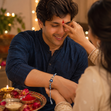 Evil Eye Designer Rakhi for Brother Rakhi with Crystal Beads.