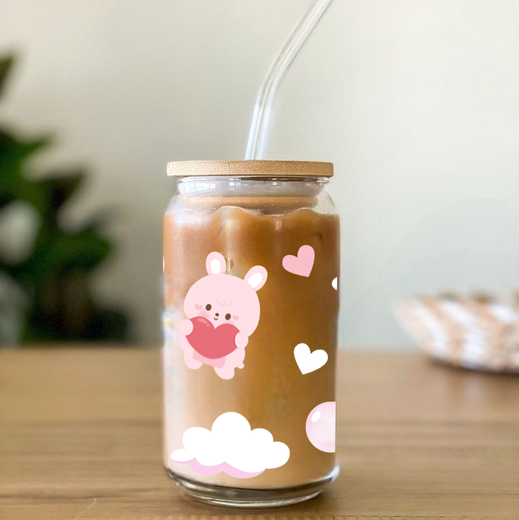 Personalized Heart Bunny Glass Jar Coffee Tumbler