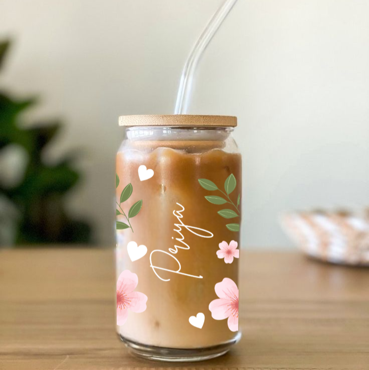 Personalized Cherry Blossom Glass Coffee Tumbler