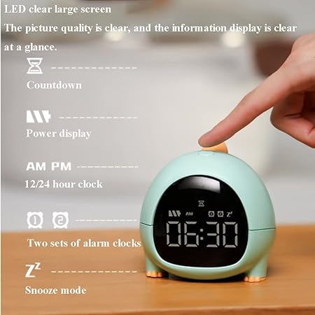 Cute Dinosaur Alarm Clock with USB Charging Port, 2 Alarms Loud LED Display, Snooze Function, Desk Clock Adjustable Ringtone Timed Reminder Dual Alarms, Snooze, Digital Display, Nap Timer, 8 Levels Adjustable Volume for Kids