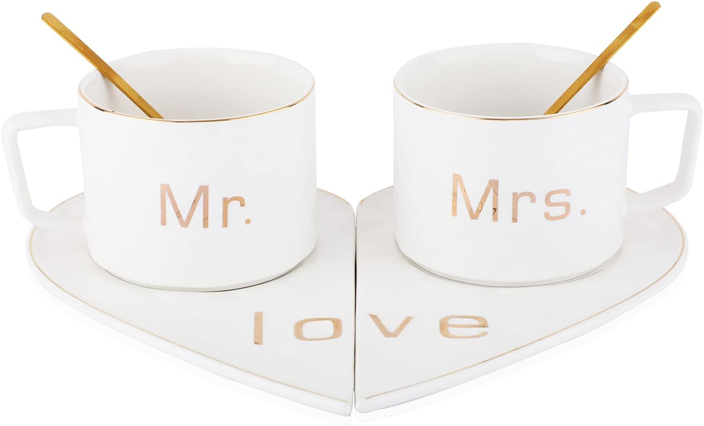Mr and Mrs Ceramic mug || Couple Coffee Cup and Tea Mugs with Heart Shape Saucer & Stainless Spoon || Microwave Safe, Dishwasher Safe| Valentine Day Gift Mug. (white)