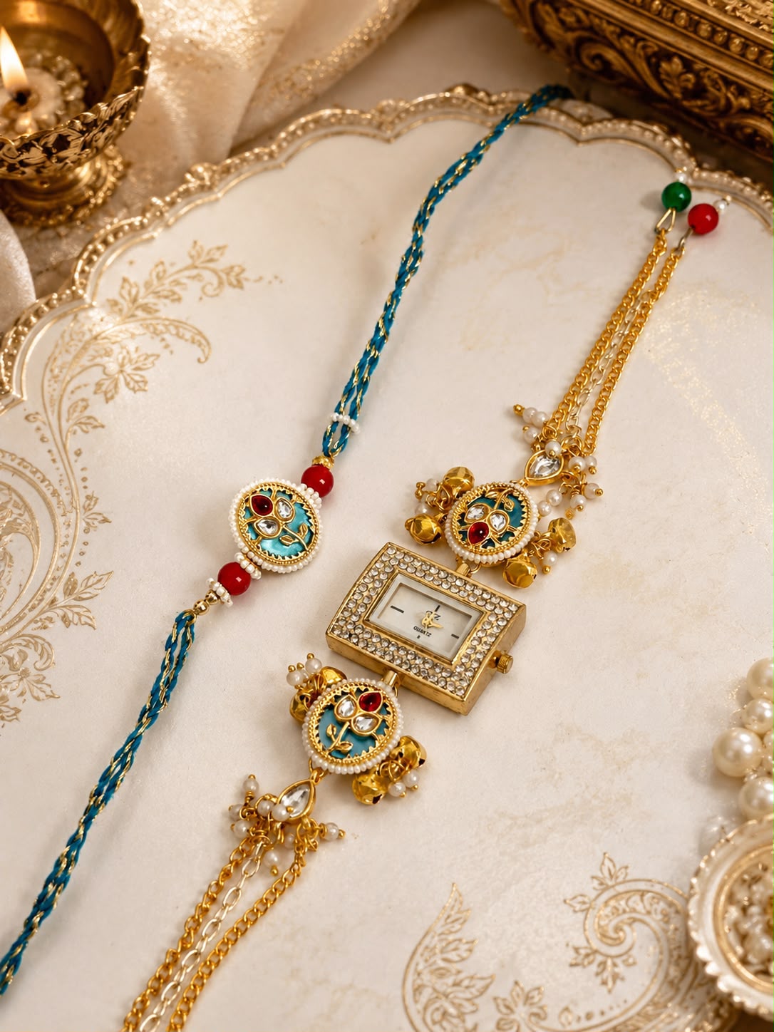 Designer Watch Rakhi for Brother | Premium Crystal Watch Rakhi