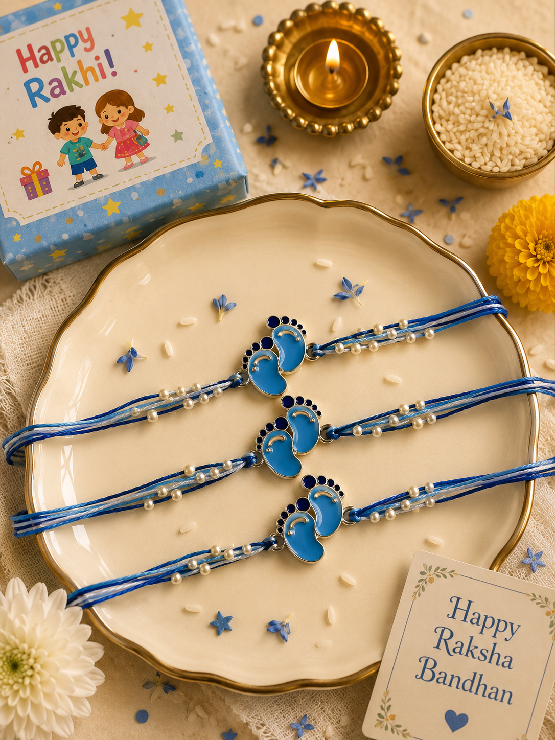 Tiny Feet Pearl Rakhi – Blue Edition | A Bond Beyond Words