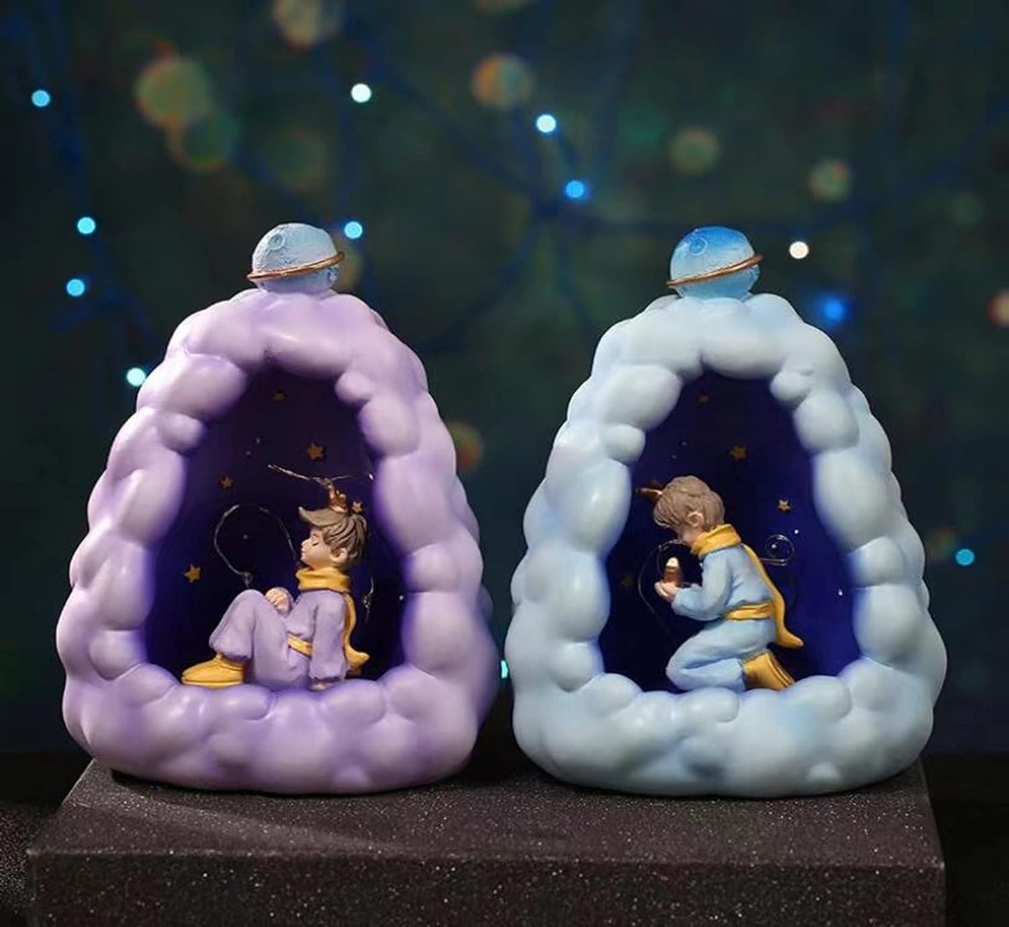 Stellar LED Night Lamp Resin Night Light Boy Statue for Kids Battery Powered Night Light Cute Bedside Lamp Resin Night Light Rechargeable Table Lamp for Kids Bedroom, Home decor, Office, Showcase (Blue)