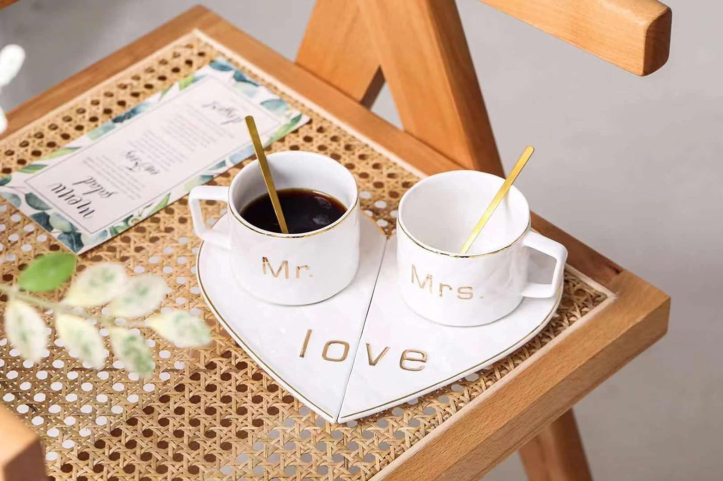 Mr and Mrs Ceramic mug || Couple Coffee Cup and Tea Mugs with Heart Shape Saucer & Stainless Spoon || Microwave Safe, Dishwasher Safe| Valentine Day Gift Mug. (white)