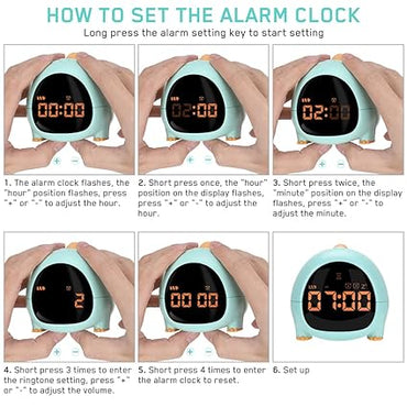 Cute Dinosaur Alarm Clock with USB Charging Port, 2 Alarms Loud LED Display, Snooze Function, Desk Clock Adjustable Ringtone Timed Reminder Dual Alarms, Snooze, Digital Display, Nap Timer, 8 Levels Adjustable Volume for Kids