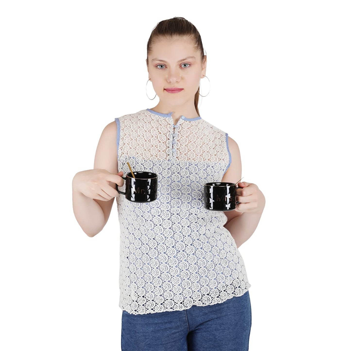 Mr and Mrs Ceramic mug || Couple Coffee Cup and Tea Mugs with Heart Shape Saucer & Stainless Spoon || Microwave Safe, Dishwasher Safe| Valentine Day Gift Mug. (Black)
