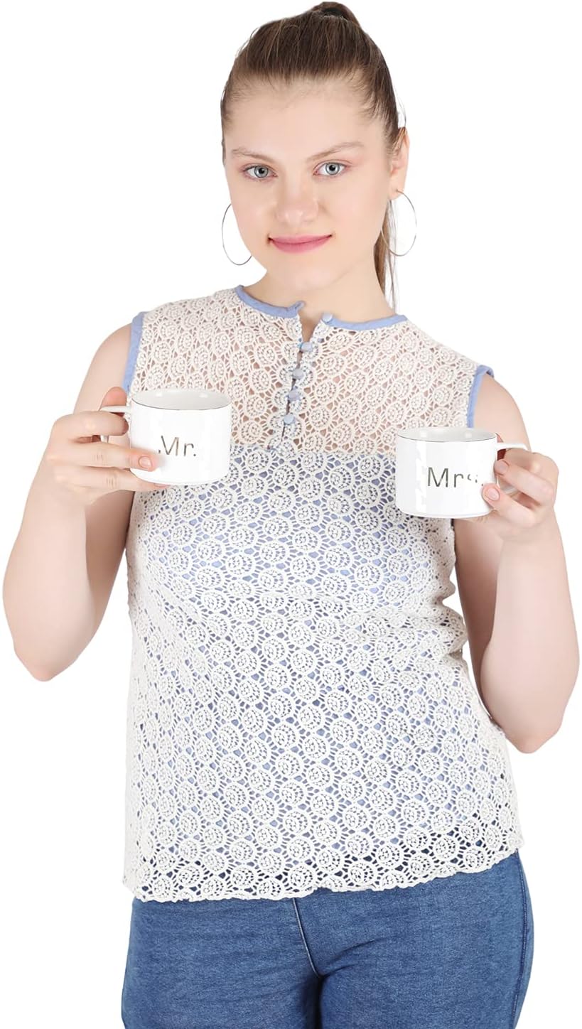 Mr and Mrs Ceramic mug || Couple Coffee Cup and Tea Mugs with Heart Shape Saucer & Stainless Spoon || Microwave Safe, Dishwasher Safe| Valentine Day Gift Mug. (white)