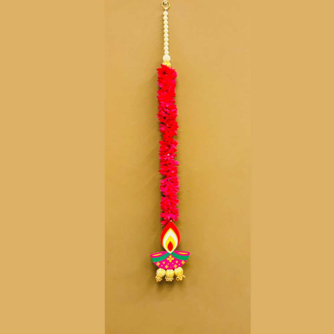 Diwali Pearl & Floral Toran with Decorative Diya Charms Set of 2