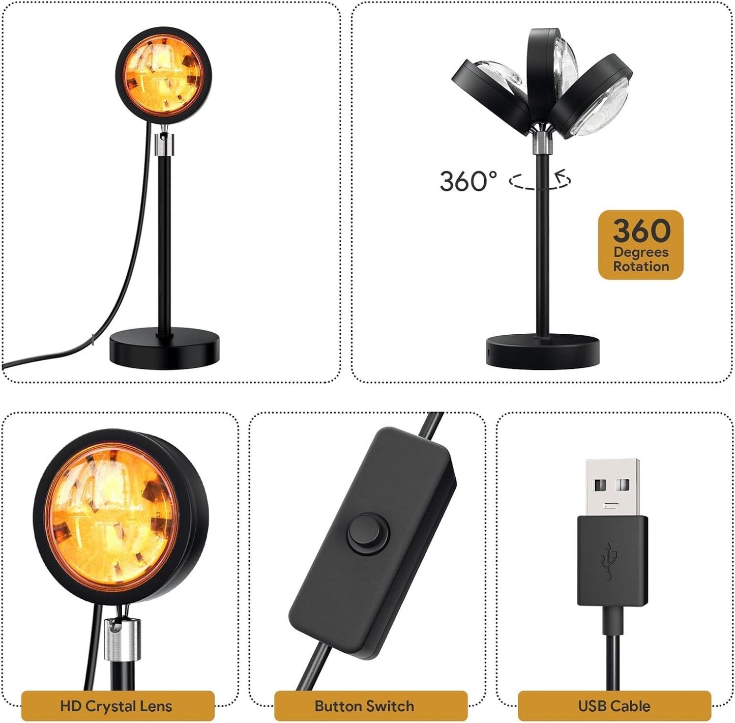 "Sunset Projection Lamp – Romantic 16-Color LED Night Light with 180° RotationUSB Modern Floor Stand For Living Room and Bedroom