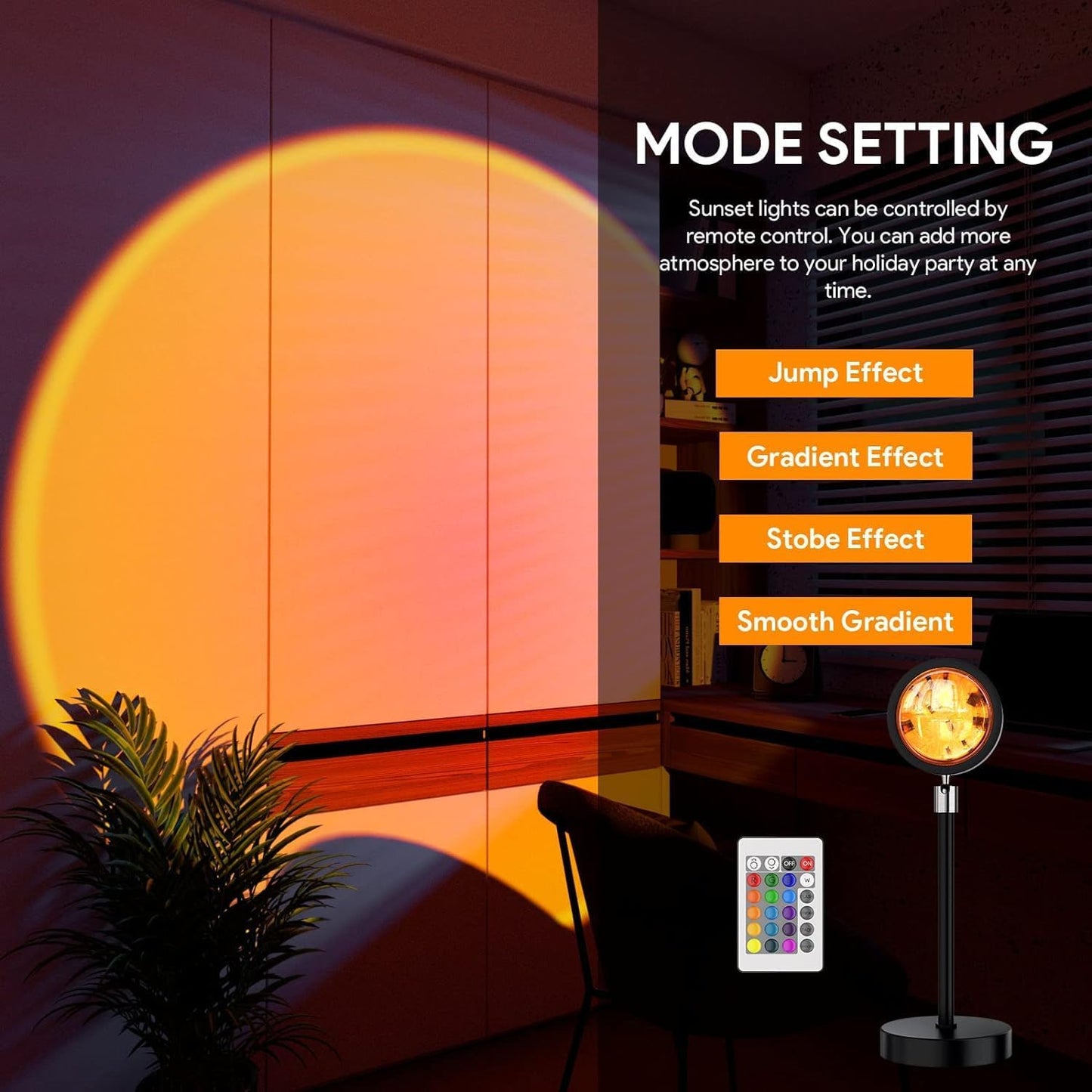 "Sunset Projection Lamp – Romantic 16-Color LED Night Light with 180° RotationUSB Modern Floor Stand For Living Room and Bedroom