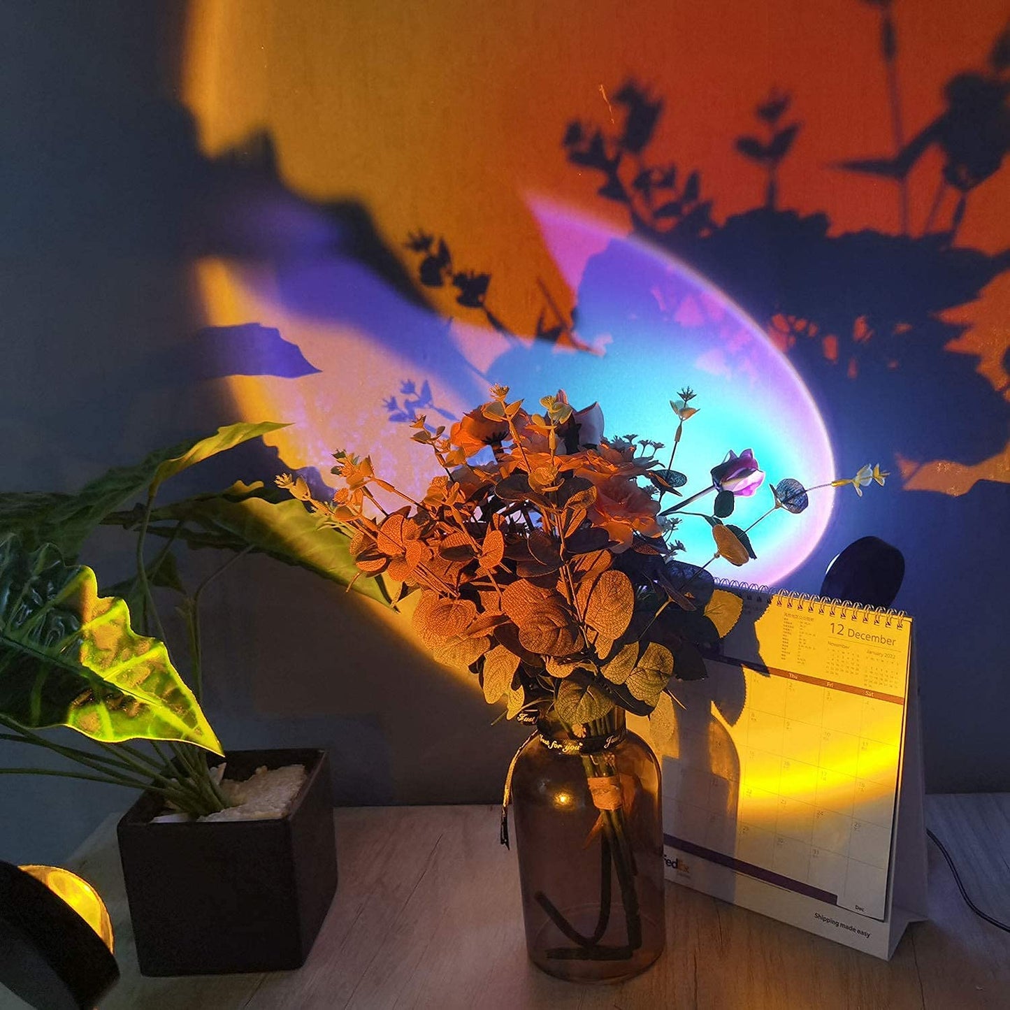 "Sunset Projection Lamp – Romantic 16-Color LED Night Light with 180° RotationUSB Modern Floor Stand For Living Room and Bedroom