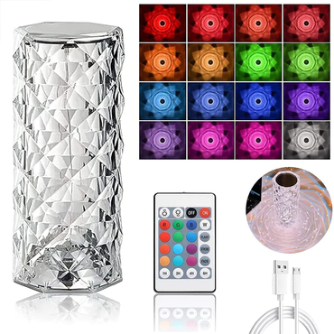 Beautyful Pillar Crystal Lamp,16 Color Changing Rose Crystal Diamond LED Table Lamp,USB Rechargeable Touch Bedside Lamp Night Light with Remote Control, for Bedroom Living Room Party Dinner Decor
