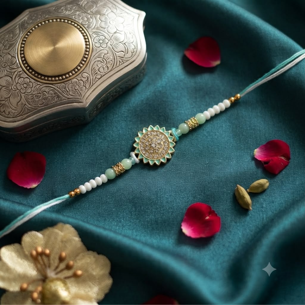 Premium Crystal & Beaded Rakhi | Handcrafted Adjustable Thread