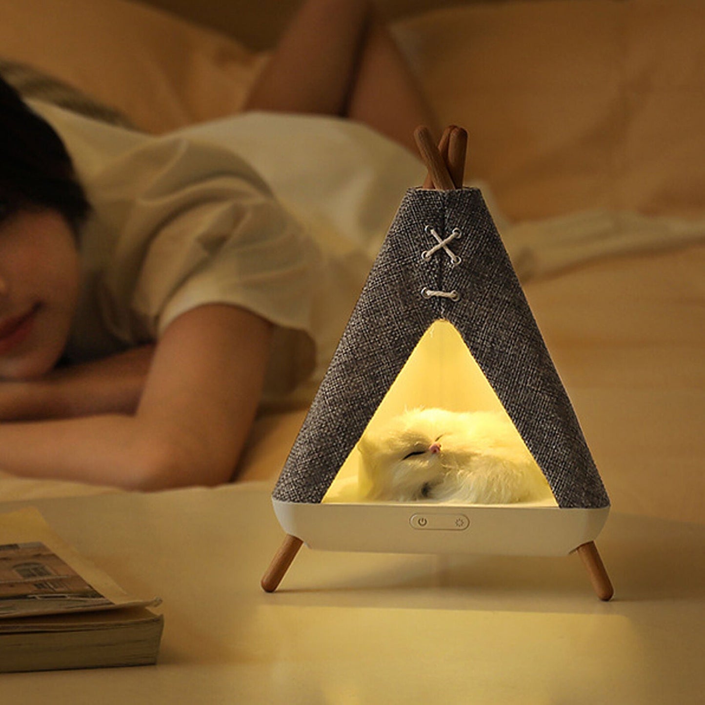 Cute Cat House in Tent Shape Lamp Night Light with Wireless Bluetooth Speaker for Bedroom, Home, office, Party, Room décor, Valentine, Birthday Gifts etc.