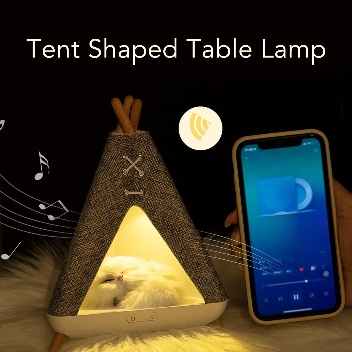 Cute Cat House in Tent Shape Lamp Night Light with Wireless Bluetooth Speaker for Bedroom, Home, office, Party, Room décor, Valentine, Birthday Gifts etc.