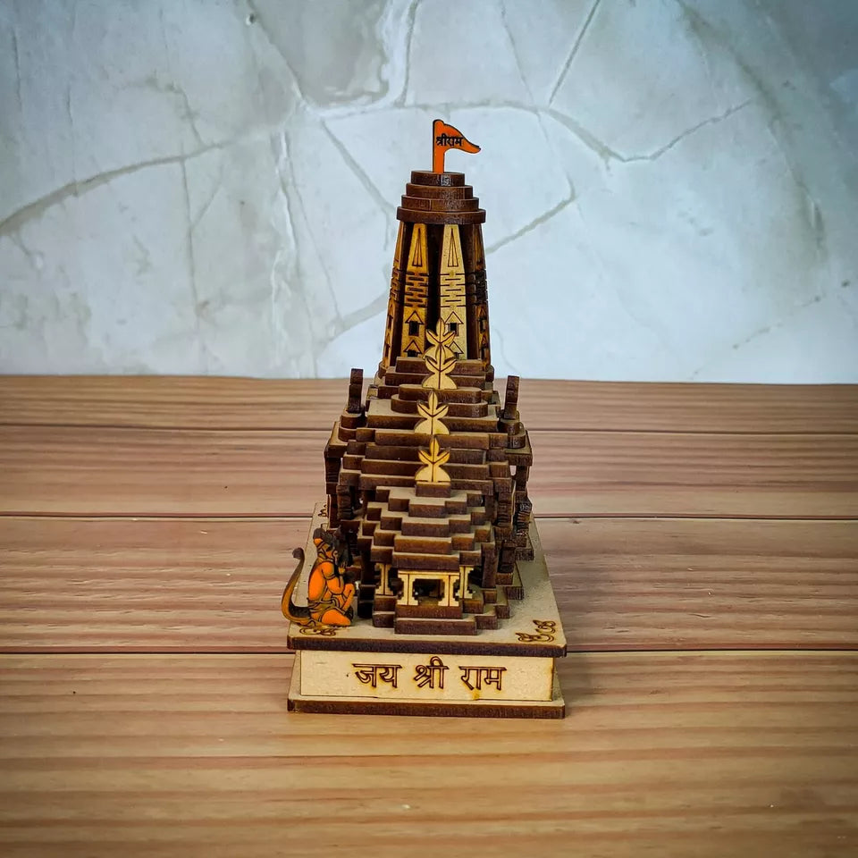 Shri Ram Mandir Ayodhya 3D Model Wooden Hand Carved Temple Decorative Showpiece