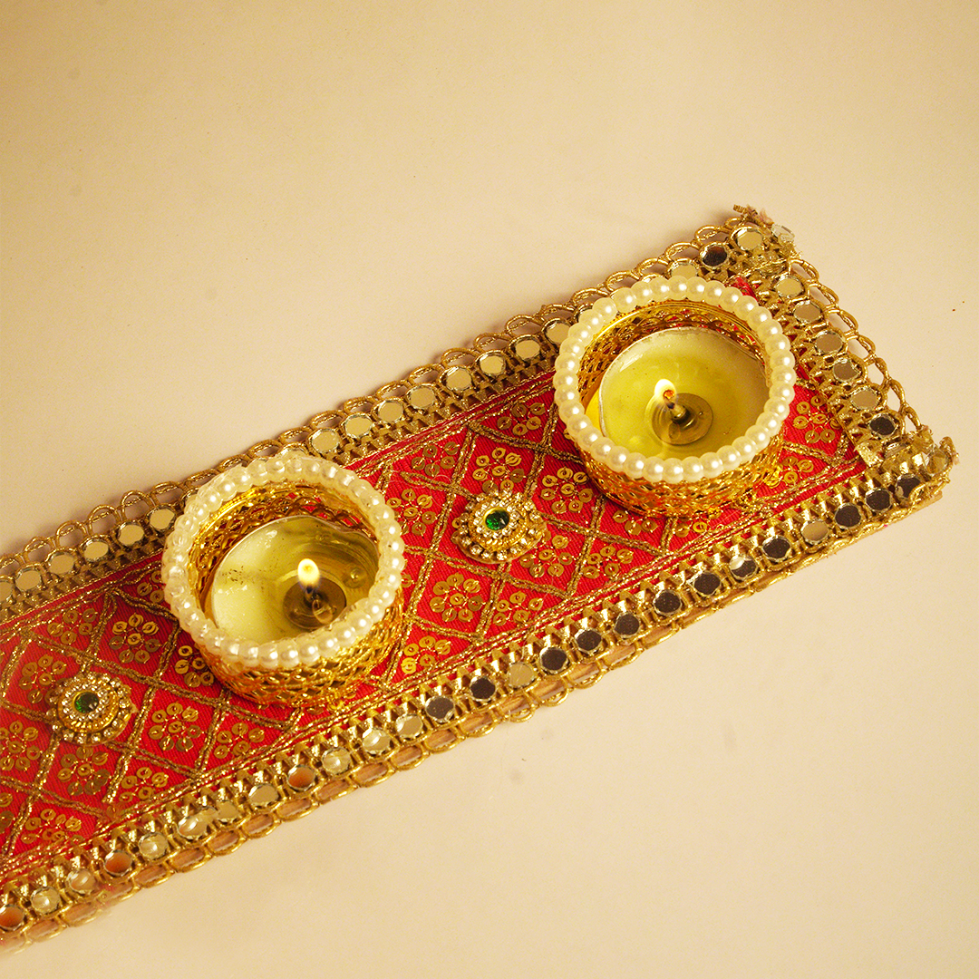 Traditional Red & Gold 3-Tealight Decorative Candle Holder