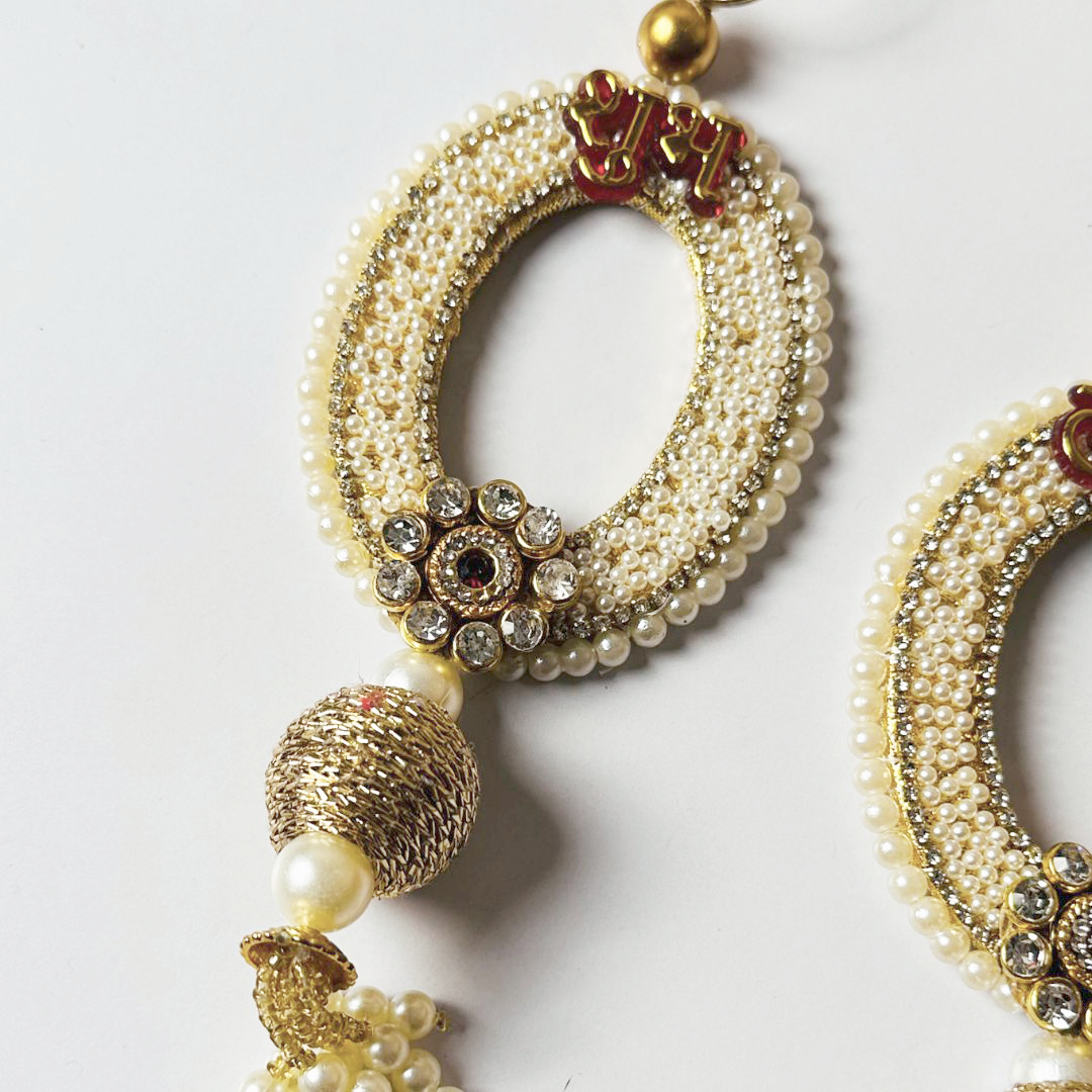 Golden Oval “Shubh Labh” Hanging with Pearls