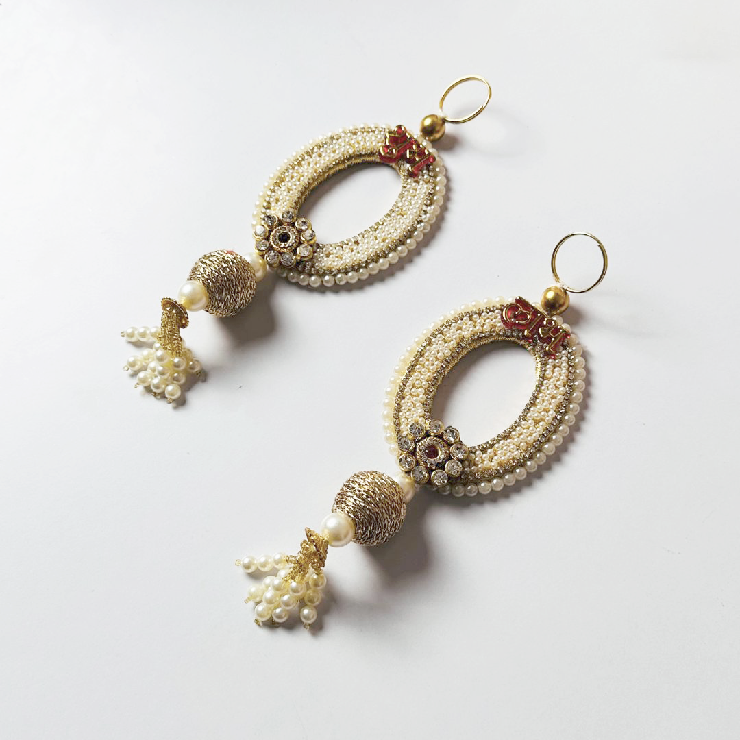 Golden Oval “Shubh Labh” Hanging with Pearls