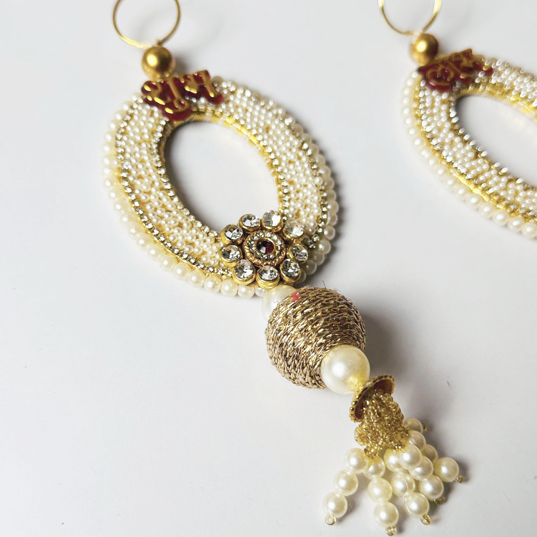 Golden Oval “Shubh Labh” Hanging with Pearls