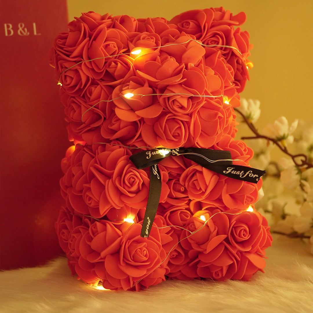 Rose Teddy Bear – Romantic Artificial Flower Bear Gift for Love & Special Moments