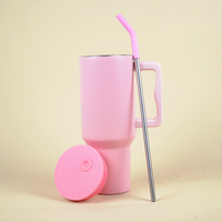 Blush Dark Pink Lid Premium Insulated Tumbler with Handle & Straw