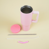 Blush Dark Pink Lid Premium Insulated Tumbler with Handle & Straw