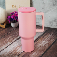 Blush Dark Pink Lid Premium Insulated Tumbler with Handle & Straw