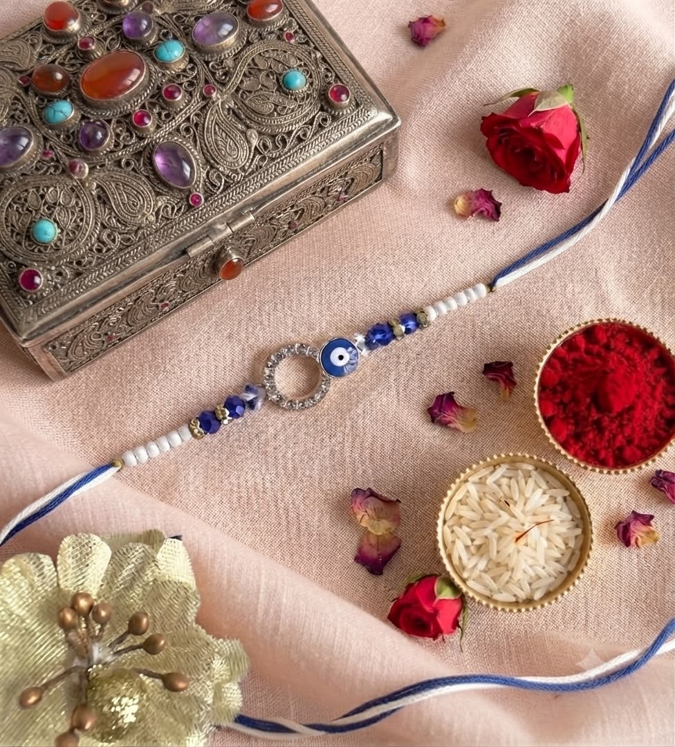 Evil Eye Designer Rakhi for Brother | Adjustable Handcrafted Rakhi with Crystal Beads