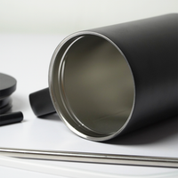 Matte Black Insulated Travel Mug with Handle & Straw