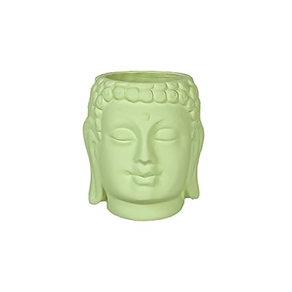 Small Buddha 3.5" Ceramic Pots for Indoor Plants, Planters, Flower, Pots, gamla,Outdoor,Balcony,Home,Round,Garden, Office Decor,Succulent (H - 9 X D - 8.5 cm) (LIHGT GREEN)