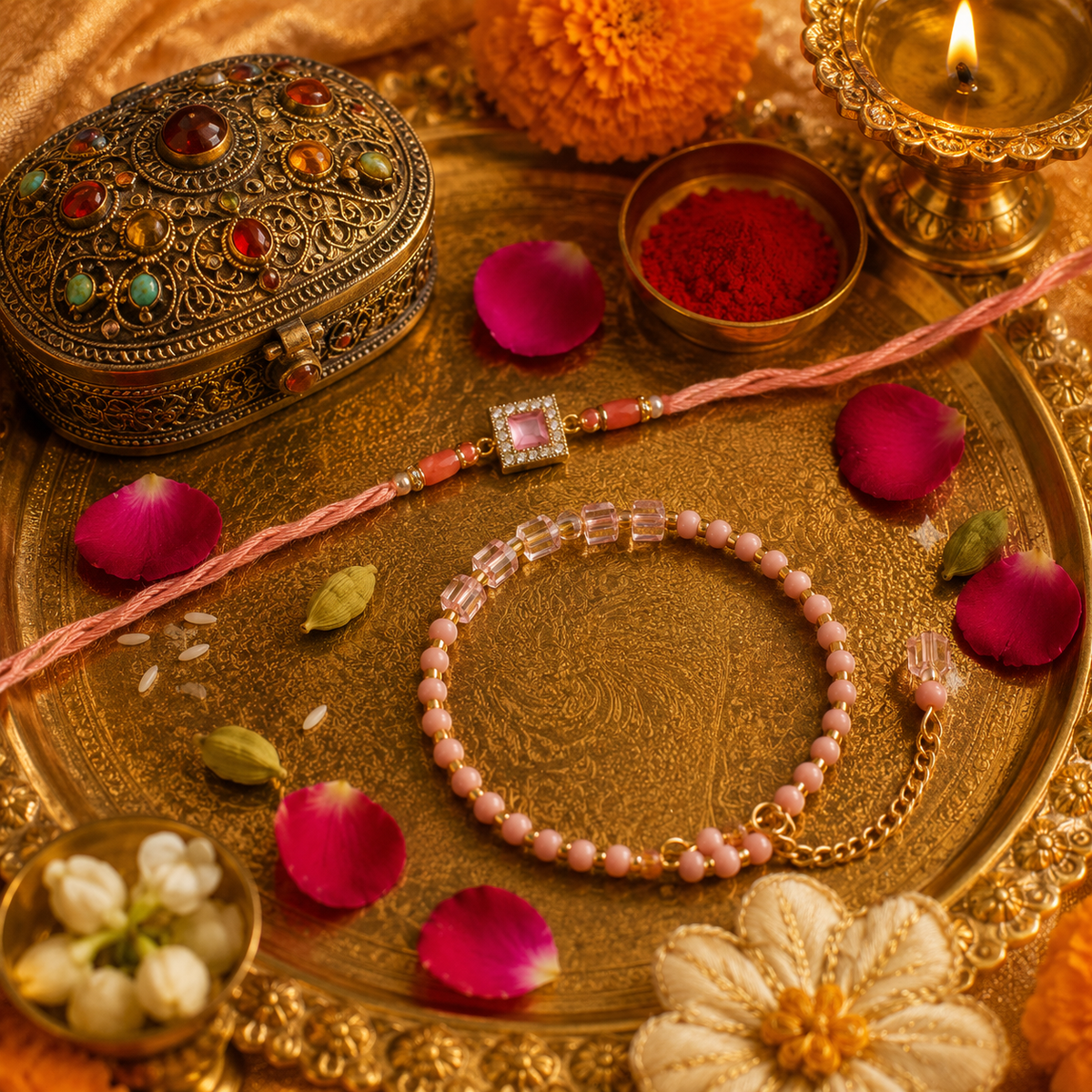 Rakhi Gift Set | Designer Crystal Rakhi with Matching Bracelet