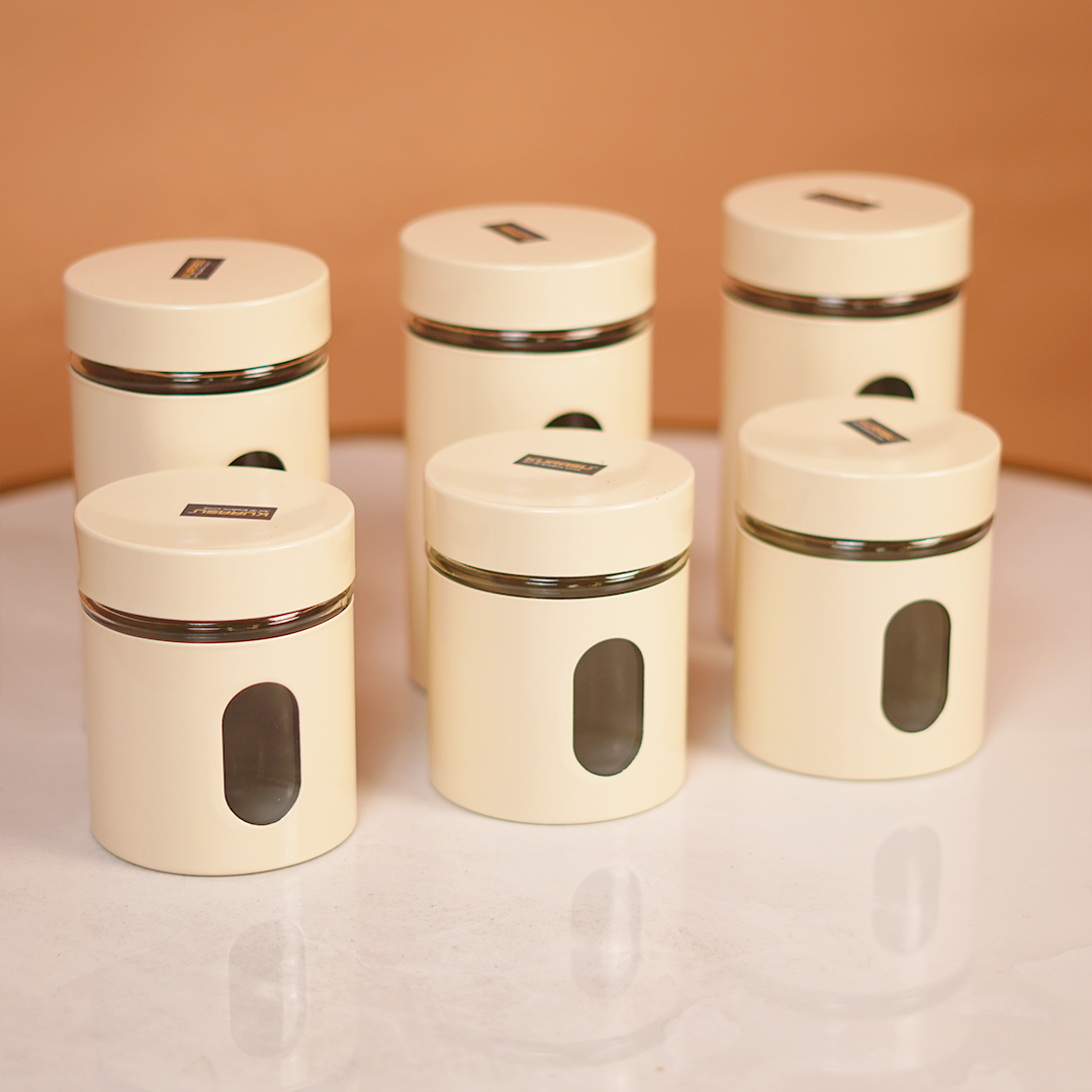 Window Metal Jacketed Glass Jars Set of 3 - Glass Containers for Kitchen Storage with Transparent See
