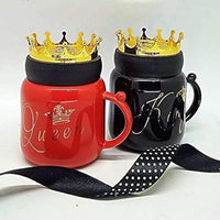 King & Queen Crown Lid Couples Coffee Mug With Phone Holder Ceramic Material Coffee Tea Mug Black & Red (400 ml) Gifts for Couples, Birthday Gifts For Your partner.