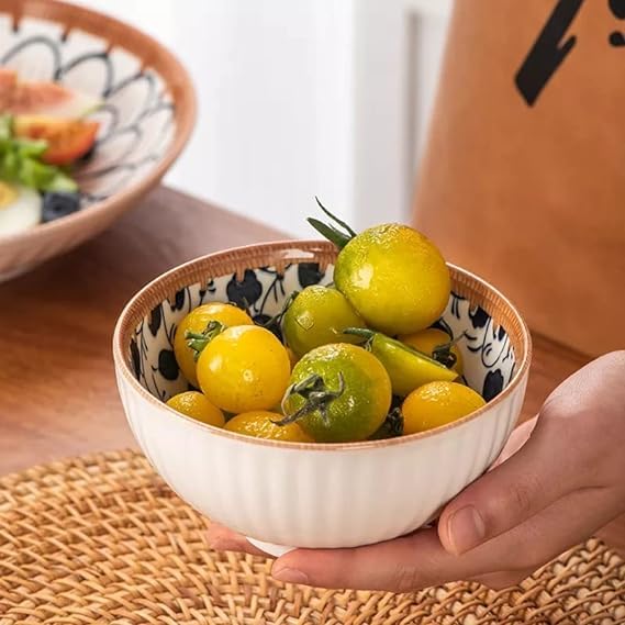 Set of 4 Monochrome Elegance Ceramic Bowls – (11.5cm, 265ml each)
