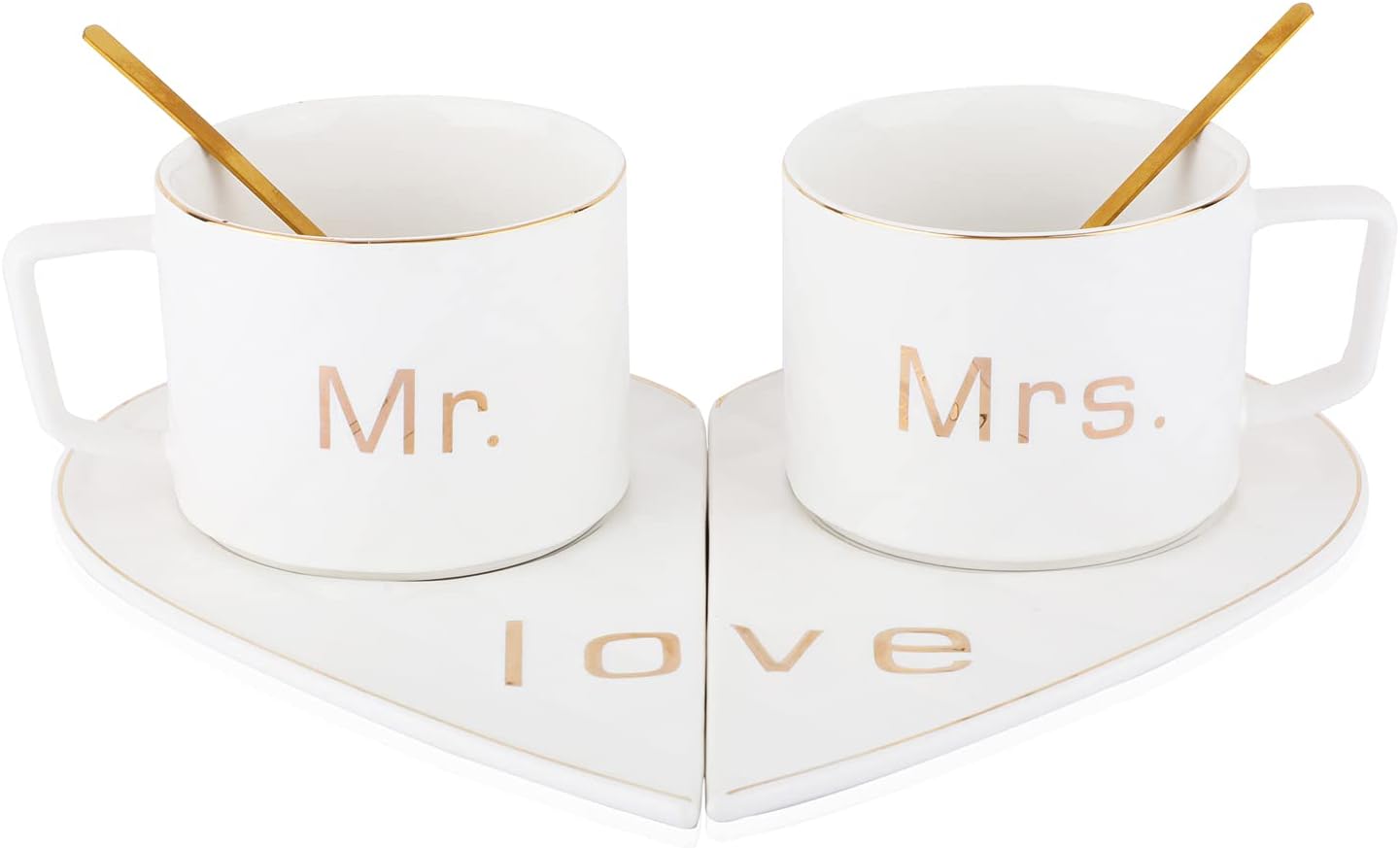 Mr and Mrs Ceramic mug || Couple Coffee Cup and Tea Mugs with Heart Shape  Saucer & Stainless Spoon || Microwave Safe, Dishwasher Safe| Valentine Day Gift Mug. (white)