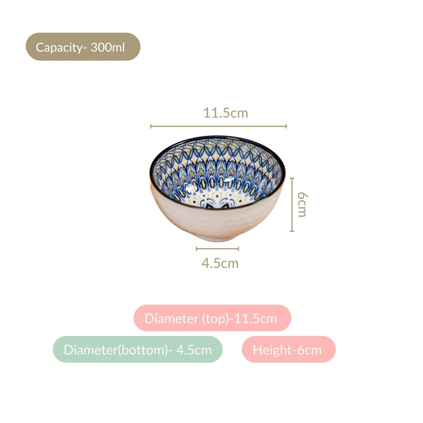 Bohemian Mosaic Ceramic Bowls – Set of 6 | Handcrafted Multi-Pattern Snack Bowls