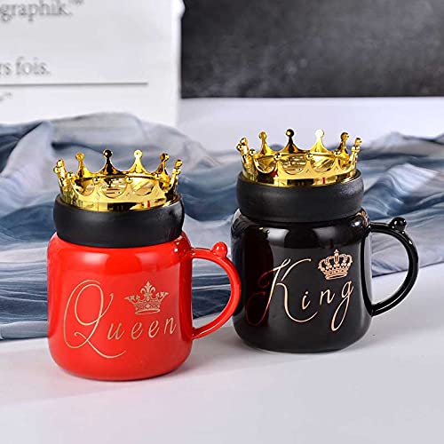 King & Queen Crown Lid Couples Coffee Mug With Phone Holder Ceramic Material Coffee Tea Mug Black & Red (400 ml) Gifts for Couples, Birthday Gifts For Your partner.