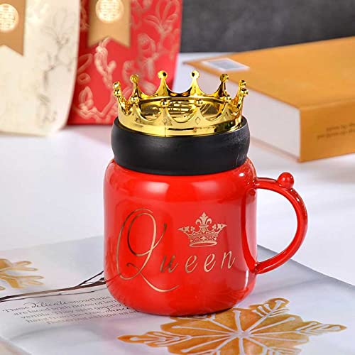 King & Queen Crown Lid Couples Coffee Mug With Phone Holder Ceramic Material Coffee Tea Mug Black & Red (400 ml) Gifts for Couples, Birthday Gifts For Your partner.