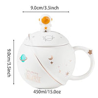 Astronaut Ceramic Coffee Mug with Lid and Spoon, Tea Cup, as a Gift, Porcelain Cup for Coffee, Tea, Milk, Water, 450 ml
