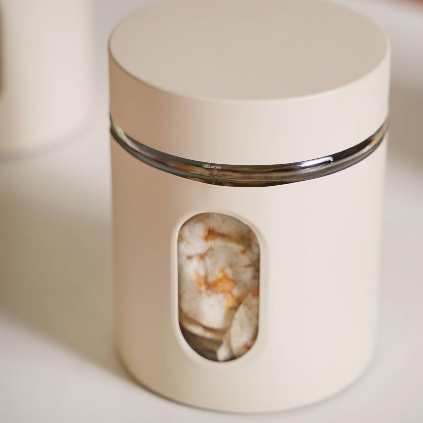 Window Metal Jacketed Glass Jars Set of 3 - Glass Containers for Kitchen Storage with Transparent See