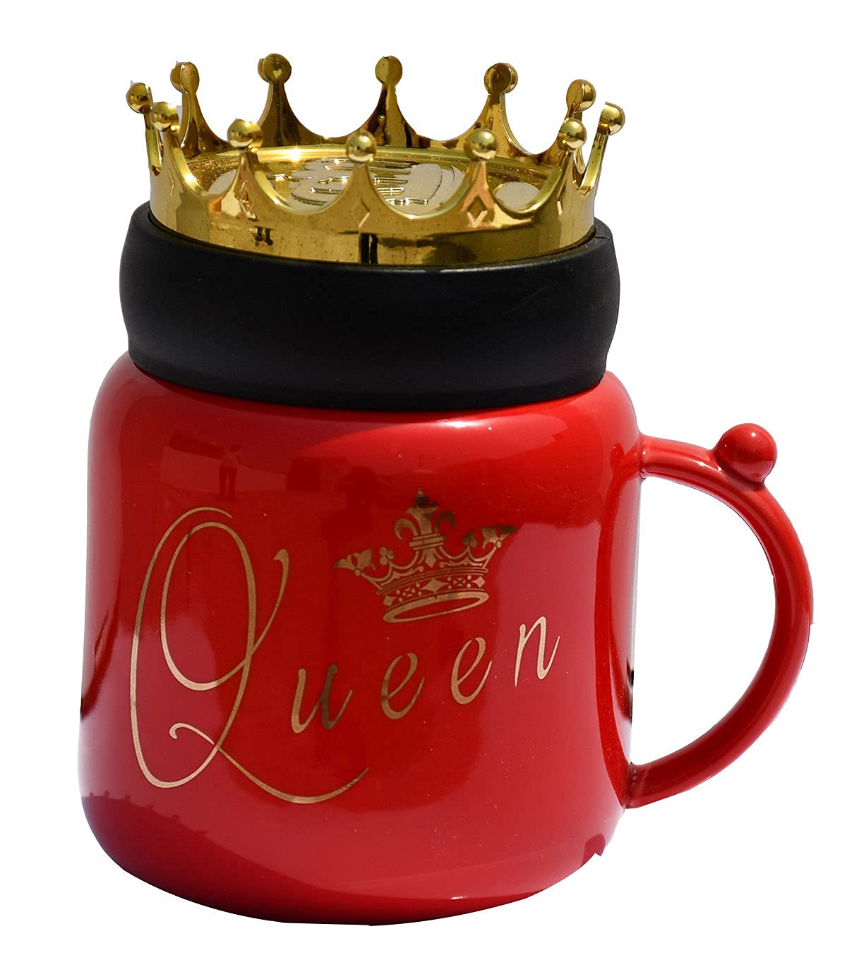 King & Queen Crown Lid Couples Coffee Mug With Phone Holder Ceramic Material Coffee Tea Mug Black & Red (400 ml) Gifts for Couples, Birthday Gifts For Your partner.