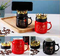 King & Queen Crown Lid Couples Coffee Mug With Phone Holder Ceramic Material Coffee Tea Mug Black & Red (400 ml) Gifts for Couples, Birthday Gifts For Your partner.