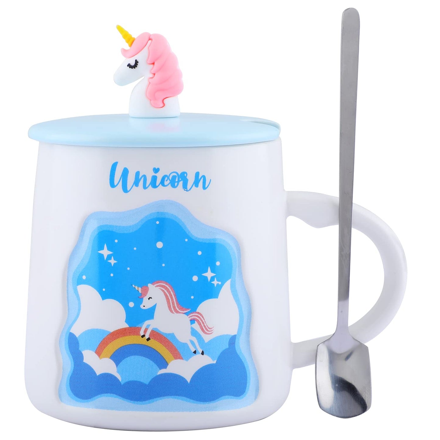 3D Unicorn Ceramic Mug with lid & Stainless Steel Spoon