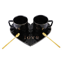 Mr and Mrs Ceramic mug || Couple Coffee Cup and Tea Mugs with Heart Shape  Saucer & Stainless Spoon || Microwave Safe, Dishwasher Safe| Valentine Day Gift Mug. (Black)